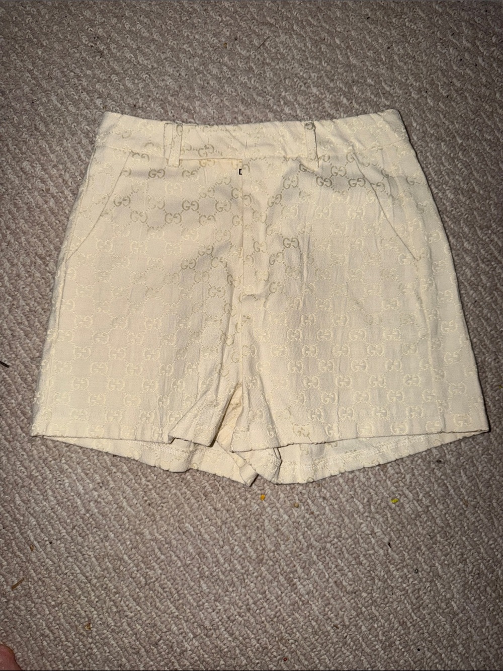 High-Waist Cream Jacquard Women's Shorts